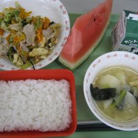 牛久食材:米・豚肉・小松菜・ねぎ・人参・キャベツ・じゃがいも・玉ねぎ・ねぎ・かっぱスイカ・厚揚げ・油揚げ・味噌